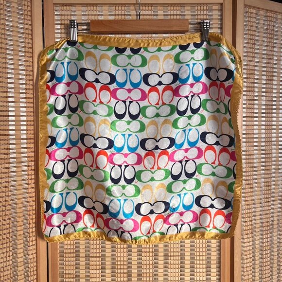 Multicolored silk Coach square scarf with yellow border - Picture 1 of 4